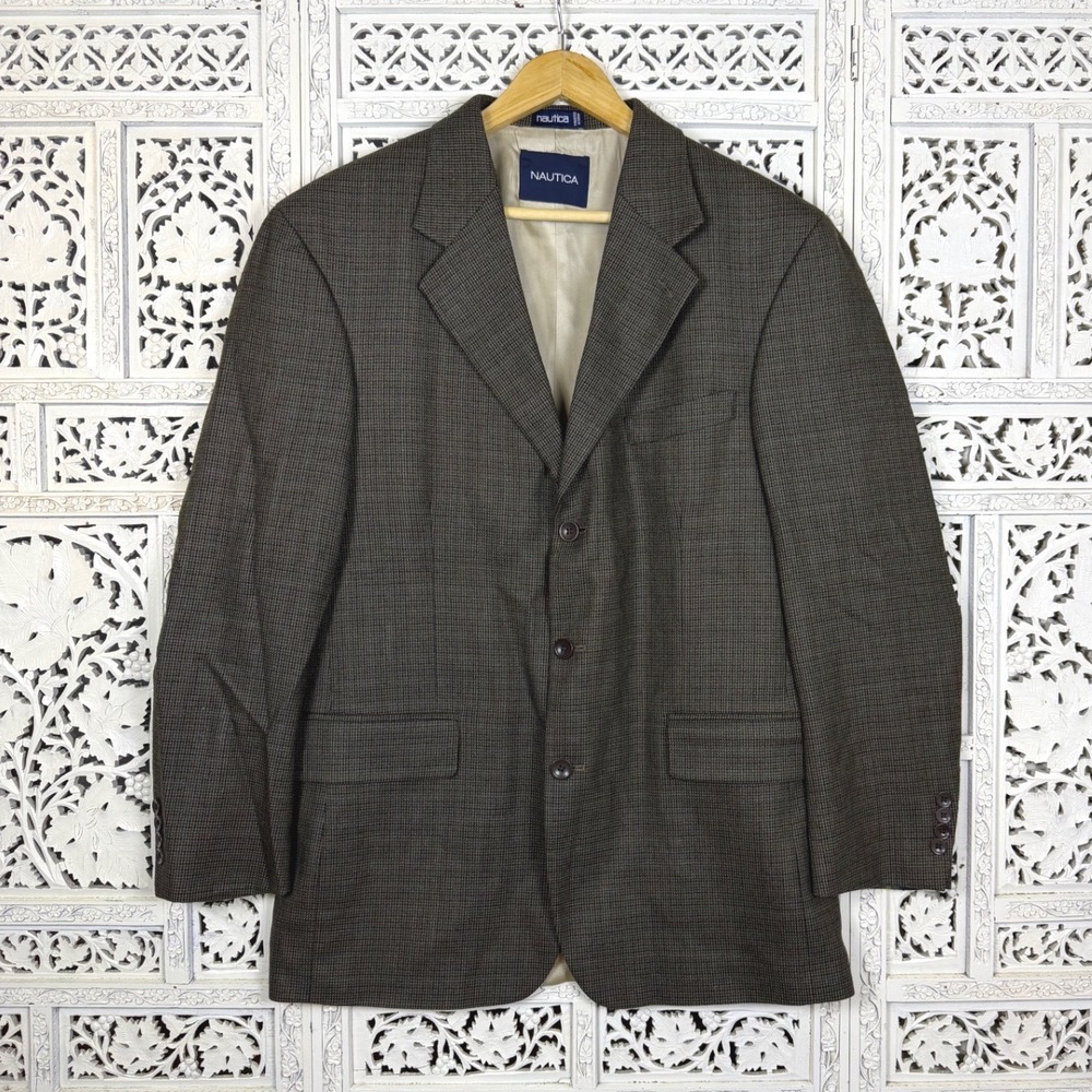 Nautica Lambswool Plaid 3 Button Blazer Mens 41R Career‎ Academia Business